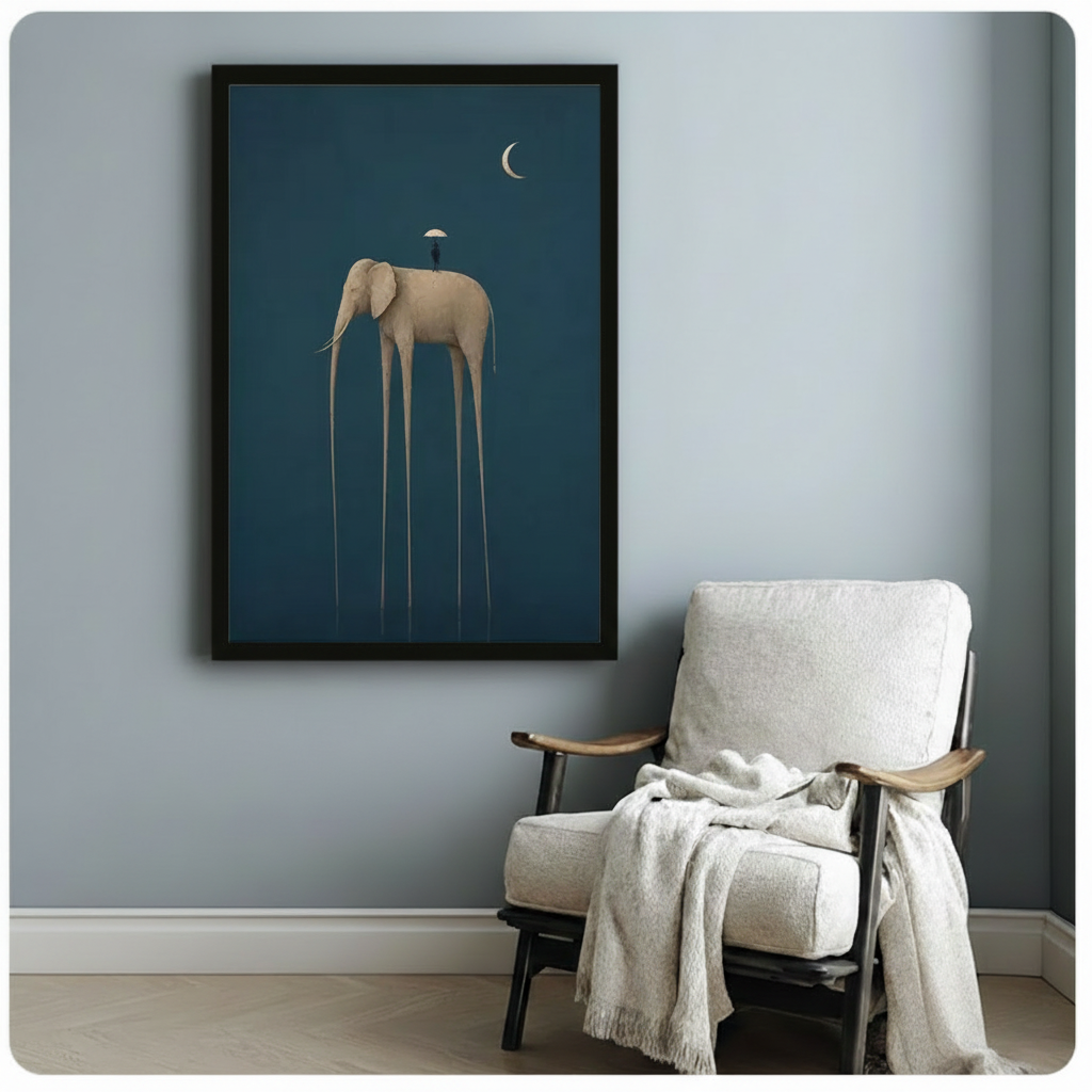 Surreal Long-Leg Elephant Teal Minimalist Canvas Art