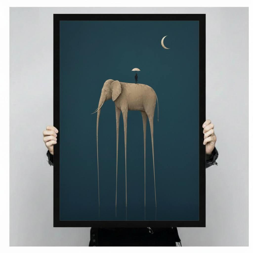 Surreal Long-Leg Elephant Teal Minimalist Canvas Art