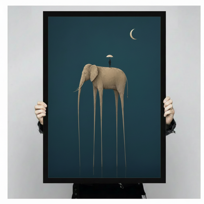 Surreal Long-Leg Elephant Teal Minimalist Canvas Art
