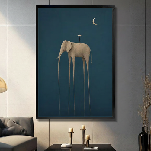 Surreal Long-Leg Elephant Teal Minimalist Canvas Art