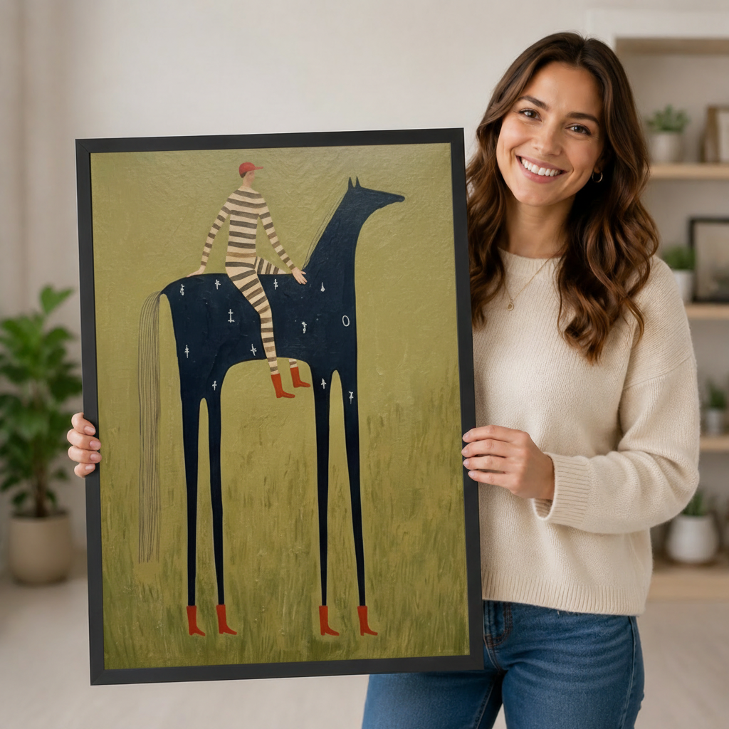 Folk Art Rider Horse Whimsical Canvas Wall Art