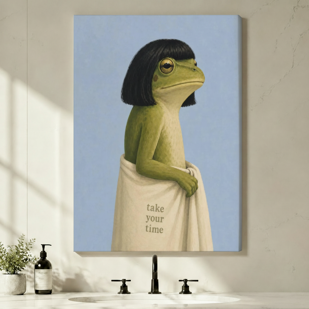 Take Your Time Frog Towel Funny Canvas Wall Art