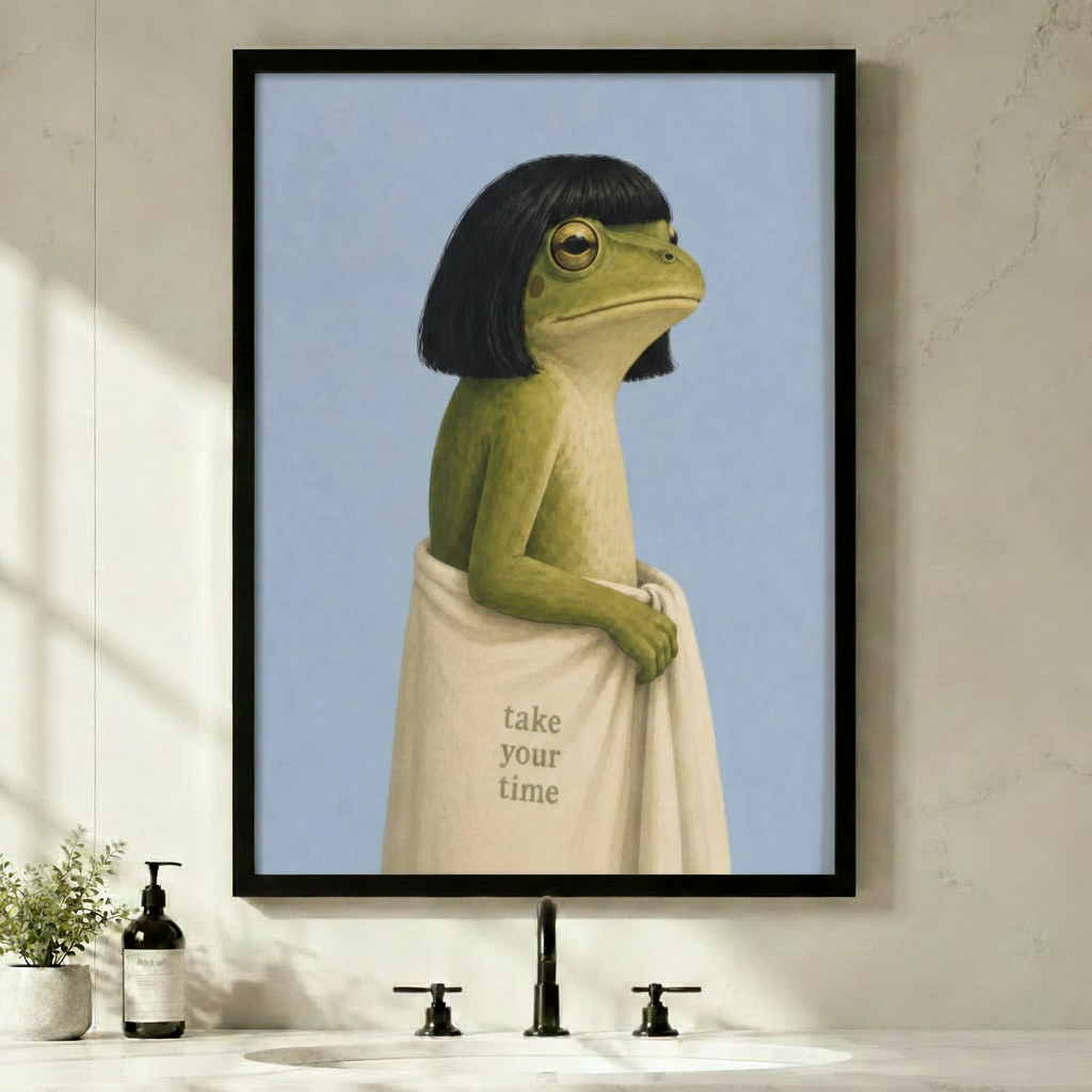 Take Your Time Frog Towel Funny Canvas Wall Art