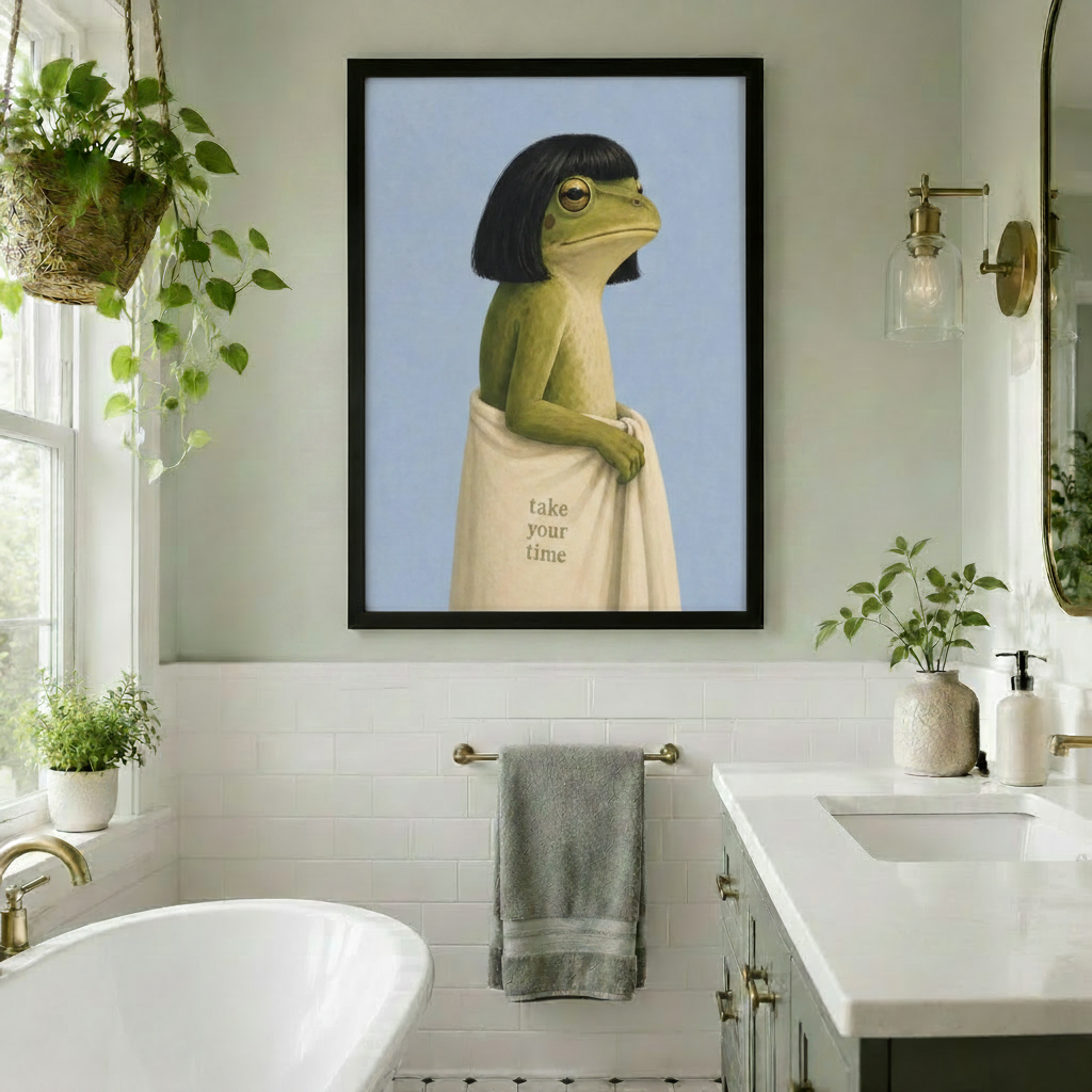 Take Your Time Frog Towel Funny Canvas Wall Art