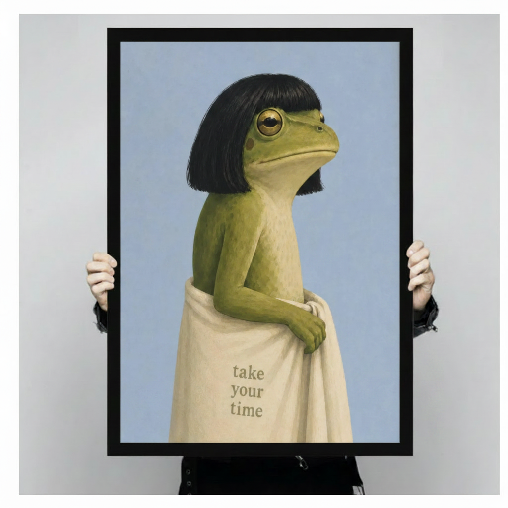 Take Your Time Frog Towel Funny Canvas Wall Art