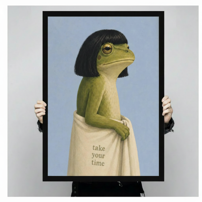 Take Your Time Frog Towel Funny Canvas Wall Art