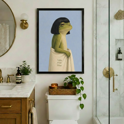 Take Your Time Frog Towel Funny Canvas Wall Art