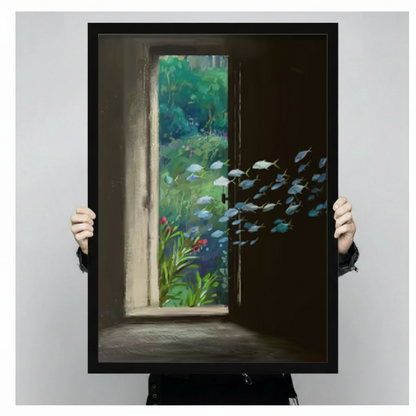 Surreal Door Fish Garden Framed Canvas Wall Art