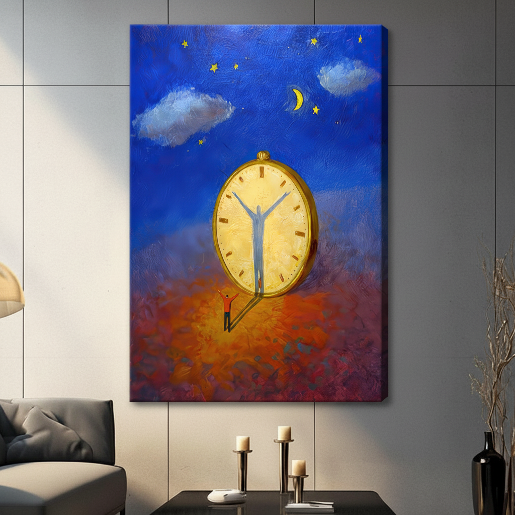 Surreal Man Clock Starry Night Canvas Art Wall Art