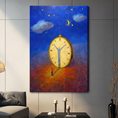 Surreal Man Clock Starry Night Canvas Art Wall Art