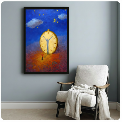 Surreal Man Clock Starry Night Canvas Art Wall Art