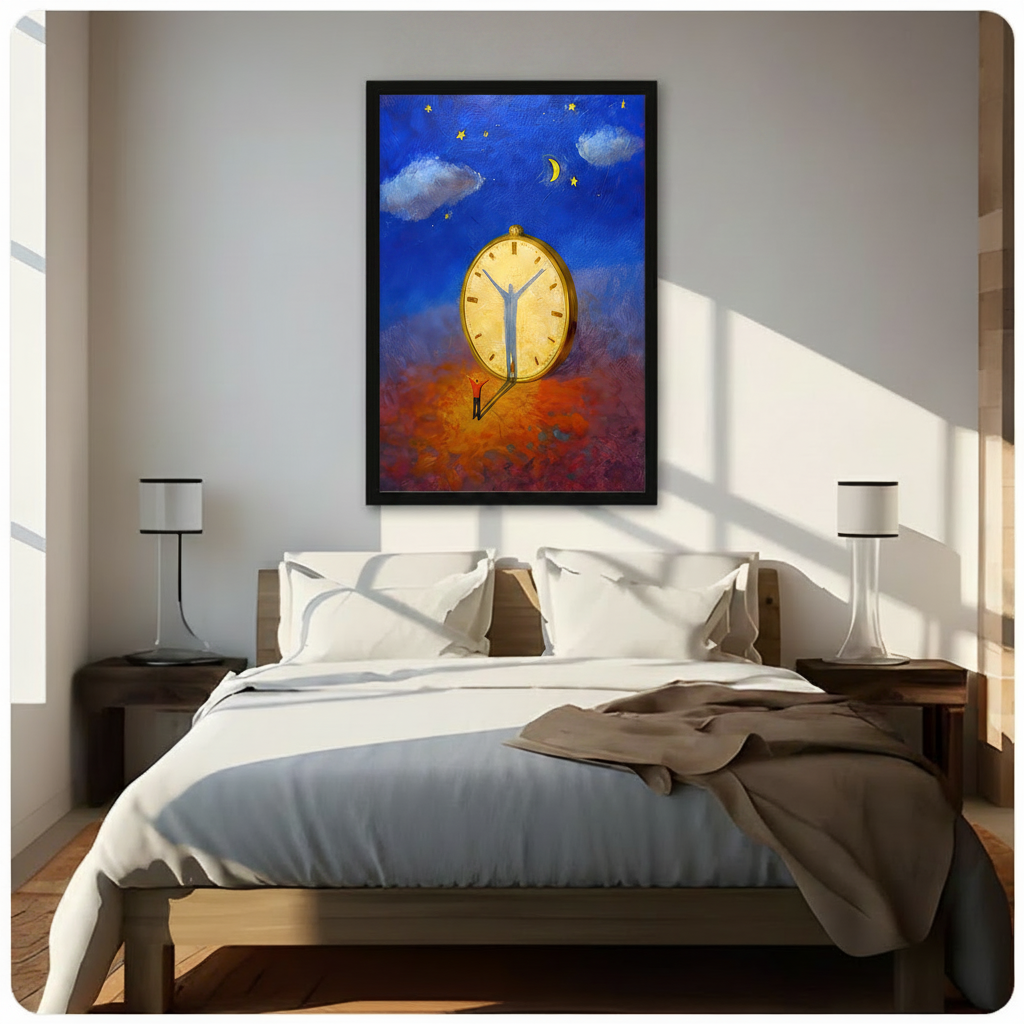 Surreal Man Clock Starry Night Canvas Art Wall Art