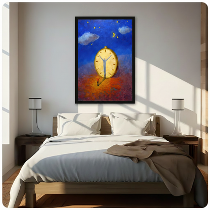 Surreal Man Clock Starry Night Canvas Art Wall Art