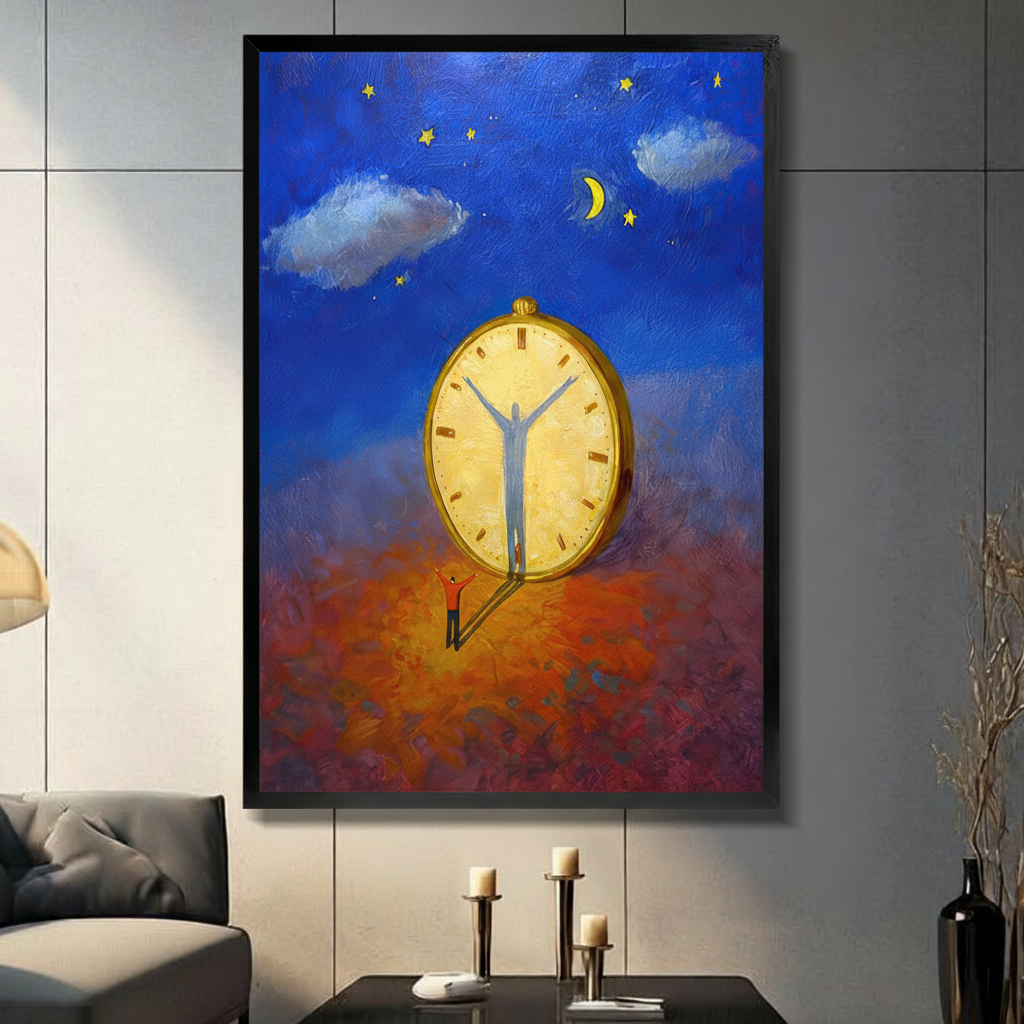 Surreal Man Clock Starry Night Canvas Art Wall Art