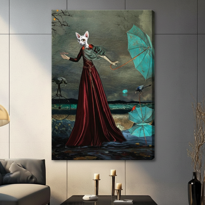 Surreal Cat Lady Storm Dark Canvas Art Wall Art