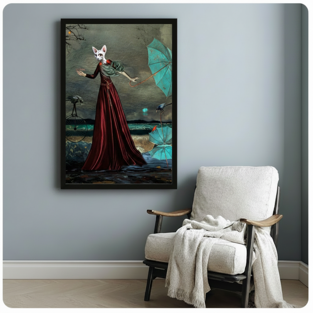 Surreal Cat Lady Storm Dark Canvas Art Wall Art