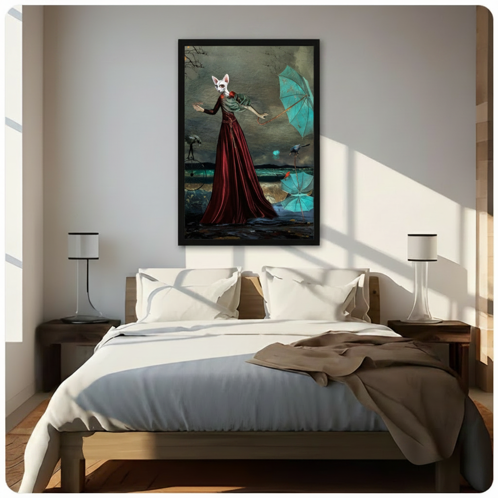 Surreal Cat Lady Storm Dark Canvas Art Wall Art