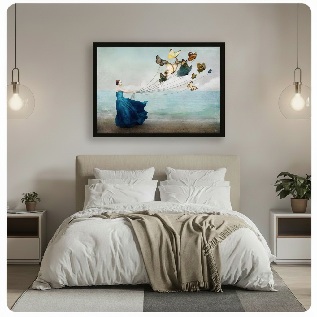 Dreamy Woman Butterfly Beach Canvas Art Wall Art
