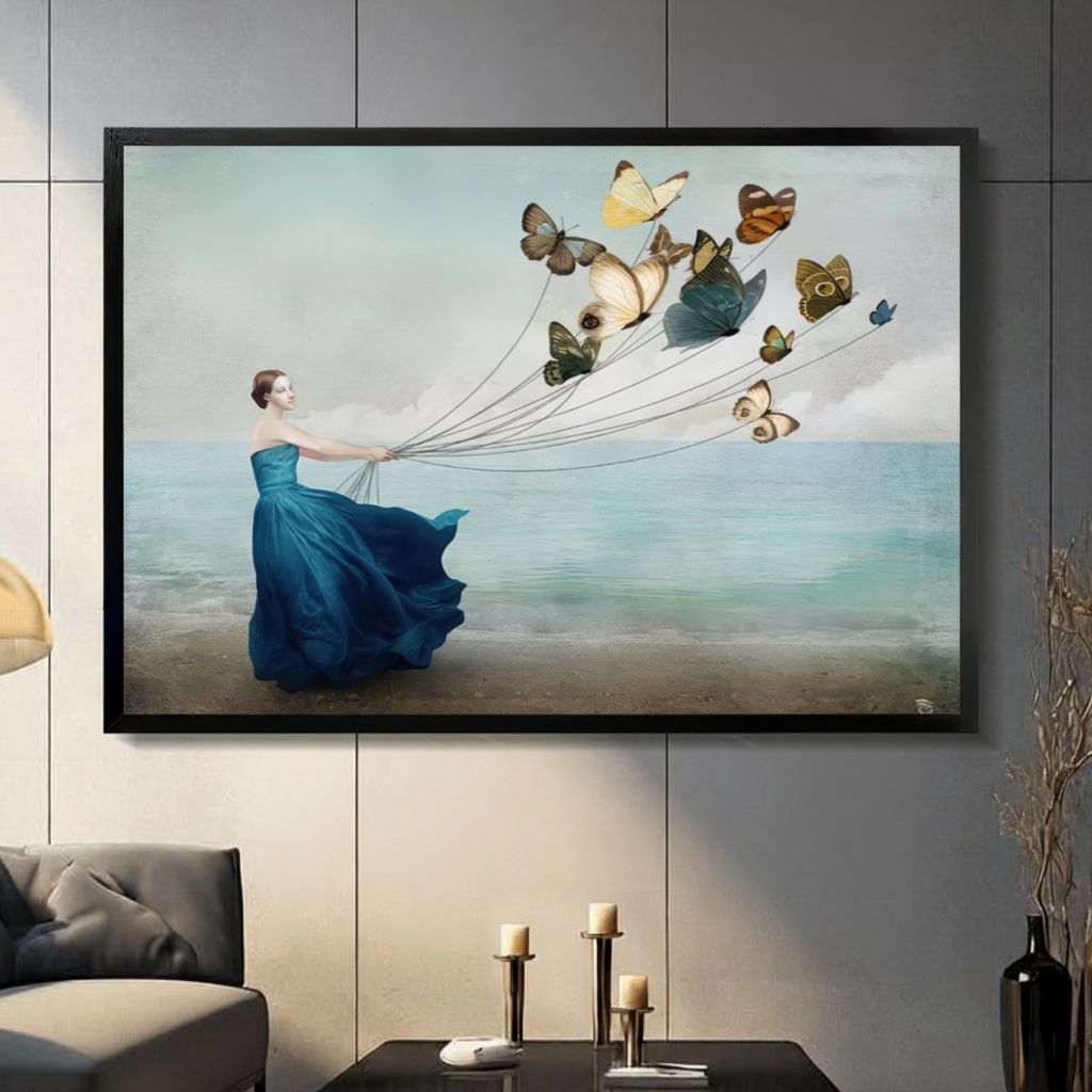 Dreamy Woman Butterfly Beach Canvas Art Wall Art