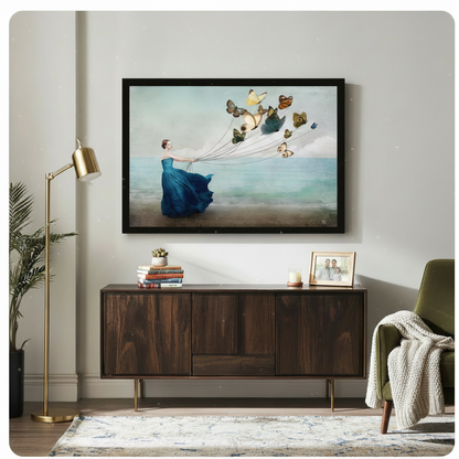 Dreamy Woman Butterfly Beach Canvas Art Wall Art