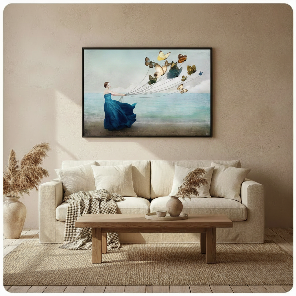 Dreamy Woman Butterfly Beach Canvas Art Wall Art