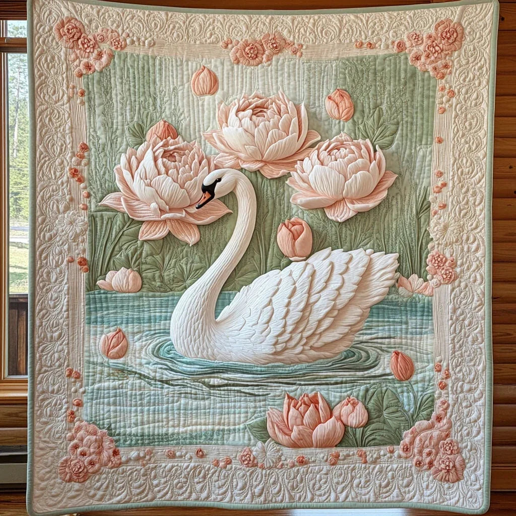 Swan In Bloom Quilt Blanket