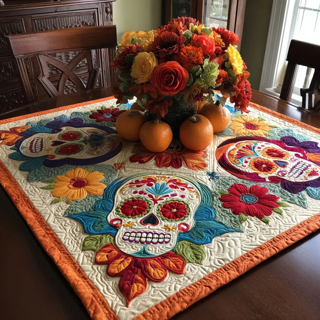 Sweet Calavera Quilted Table Topper