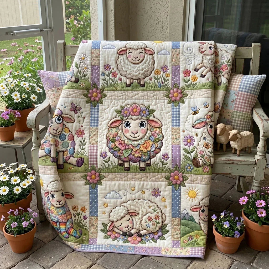 Sweet Meadow Lambs Quilt Blanket
