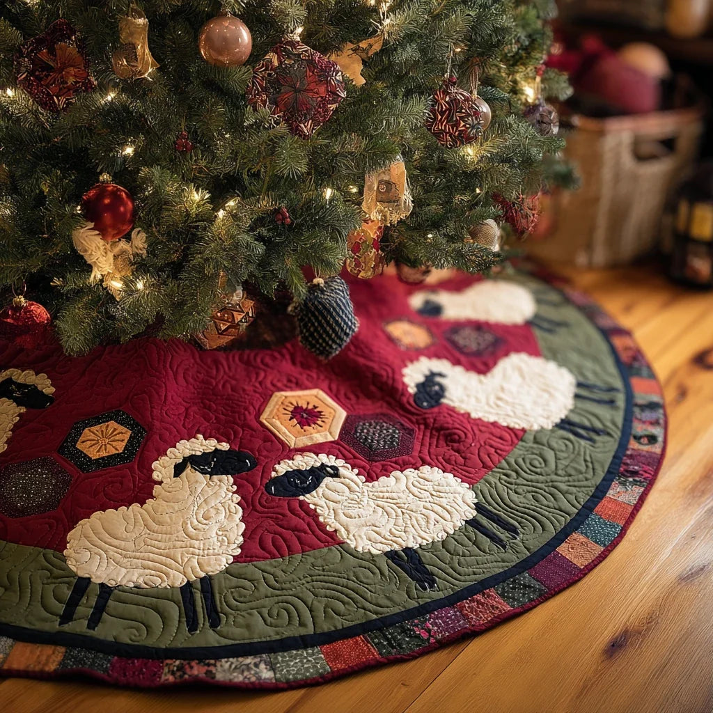 Sweet Sheep Christmas Quilted Tree Skirt