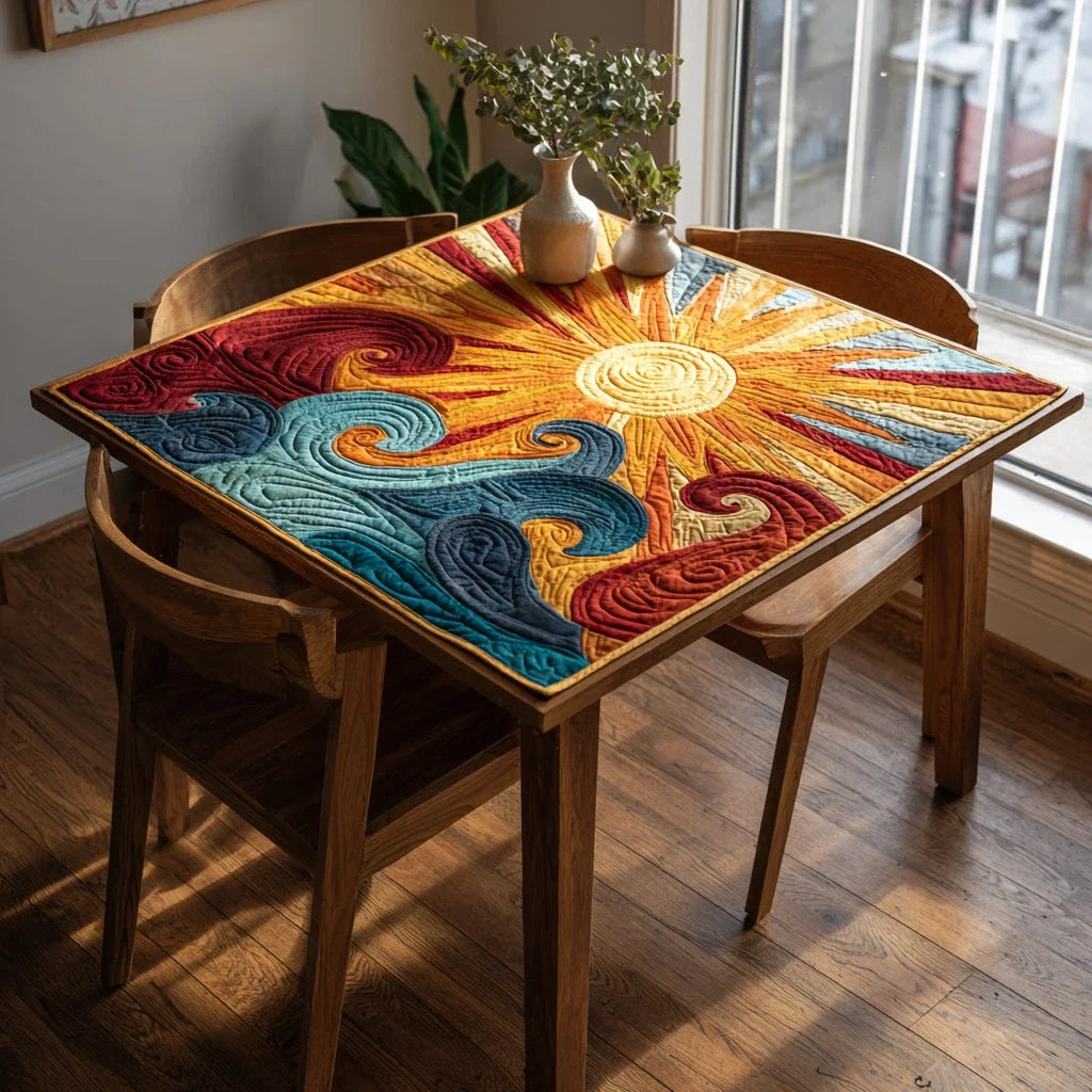 Swirling Sun Waves Quilted Table Topper
