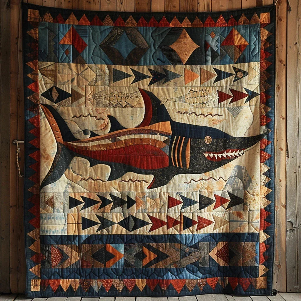Swordfish Tribal Quilt Blanket