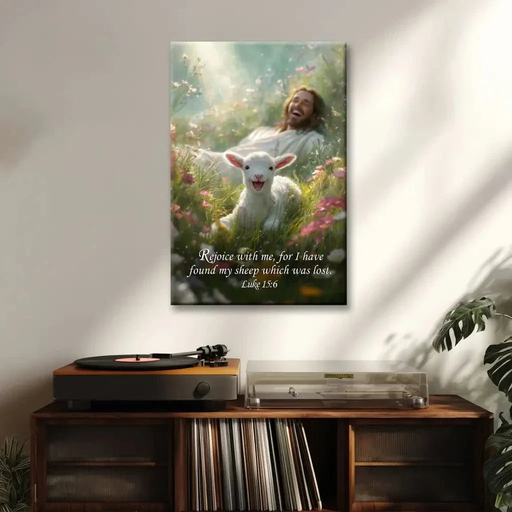 rejoice with me for i have found my sheep which was lost luke 15 6 christian wall art canvas (view 6)