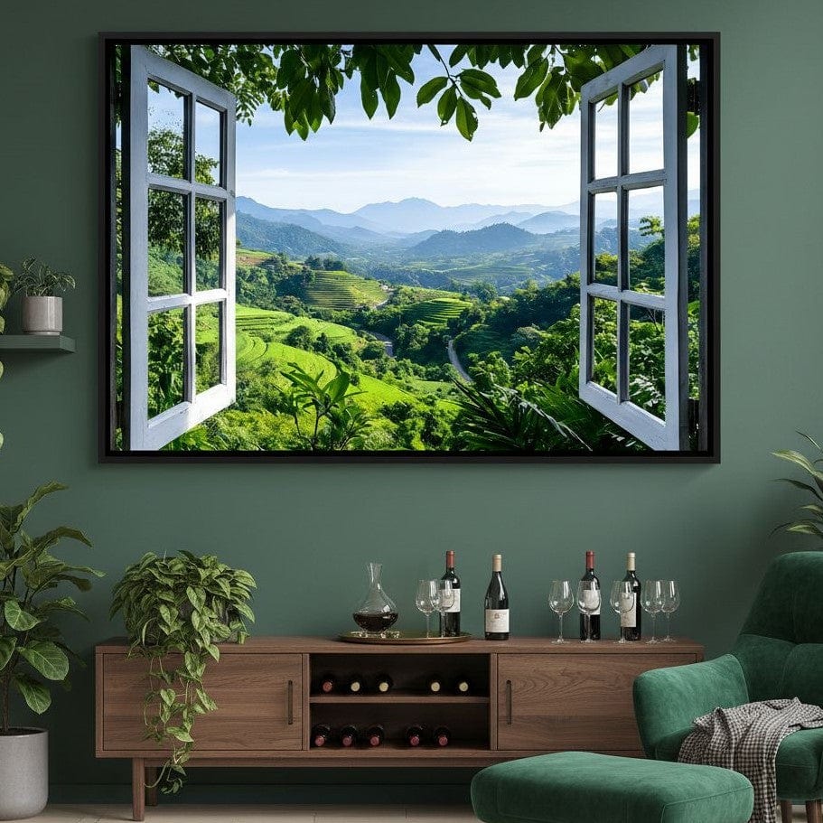 Open Window Over Terraced Valleys Canvas Wall Art