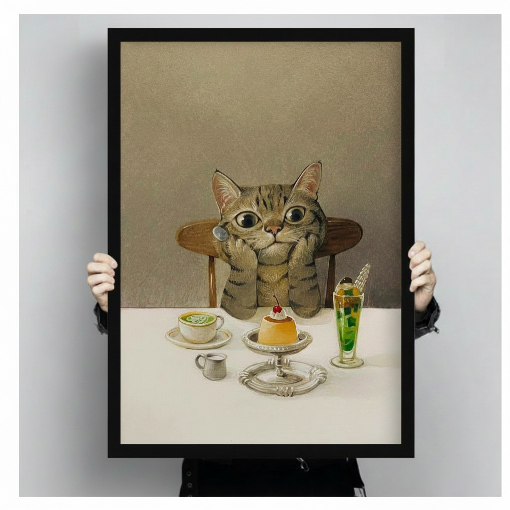 Whimsical Cat Cafe Dessert Canvas Art Wall Art