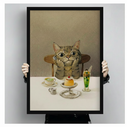 Whimsical Cat Cafe Dessert Canvas Art Wall Art