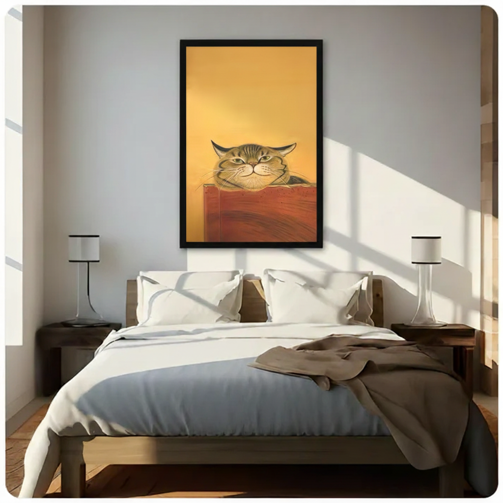 Tabby Cat Portrait Golden Canvas Wall Art