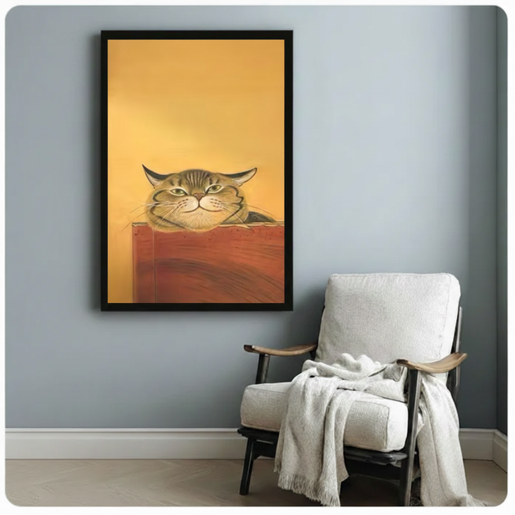 Tabby Cat Portrait Golden Canvas Wall Art