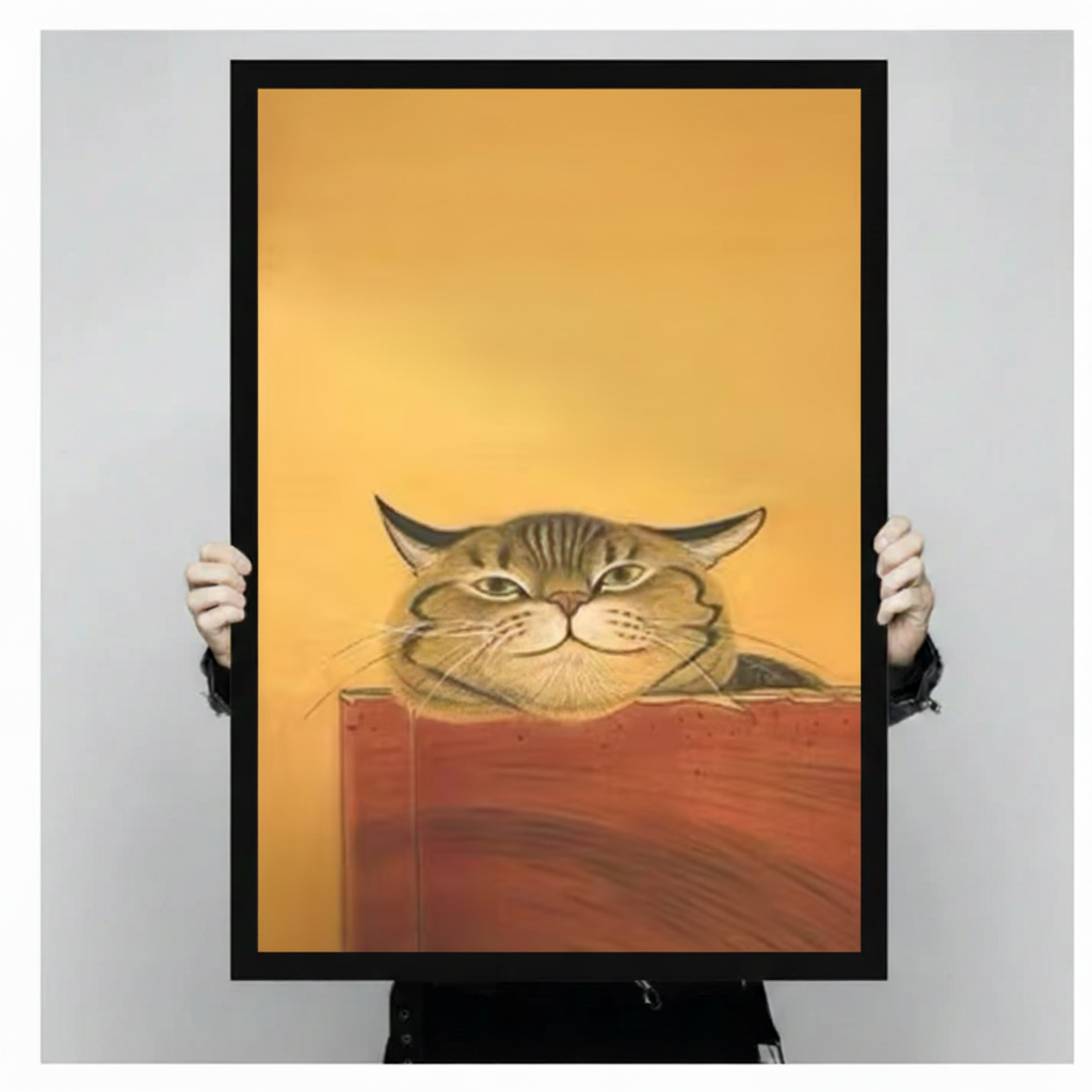 Tabby Cat Portrait Golden Canvas Wall Art