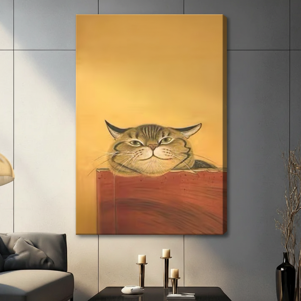 Tabby Cat Portrait Golden Canvas Wall Art