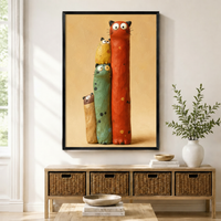 Colorful Stacked Cats Whimsical Canvas Wall Art