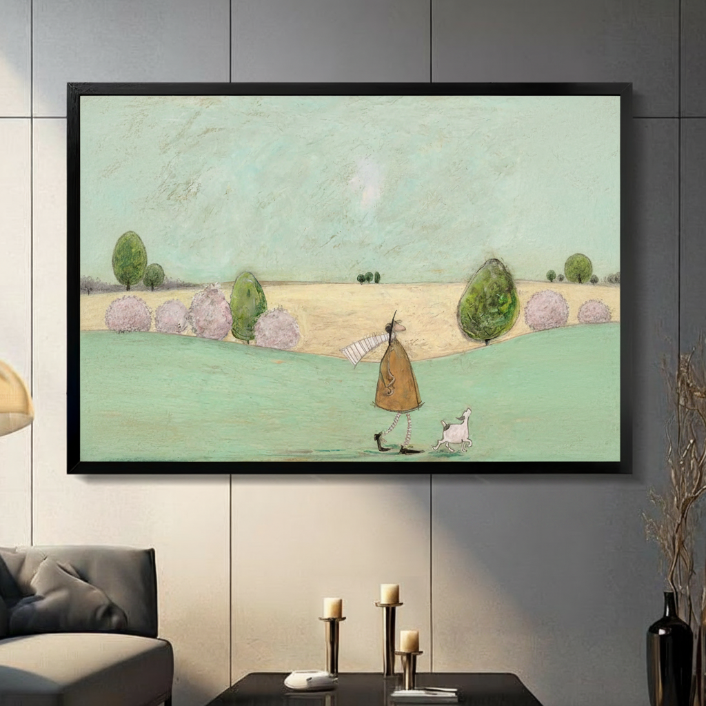 Whimsical Dog Walk Countryside Stroll Canvas Art