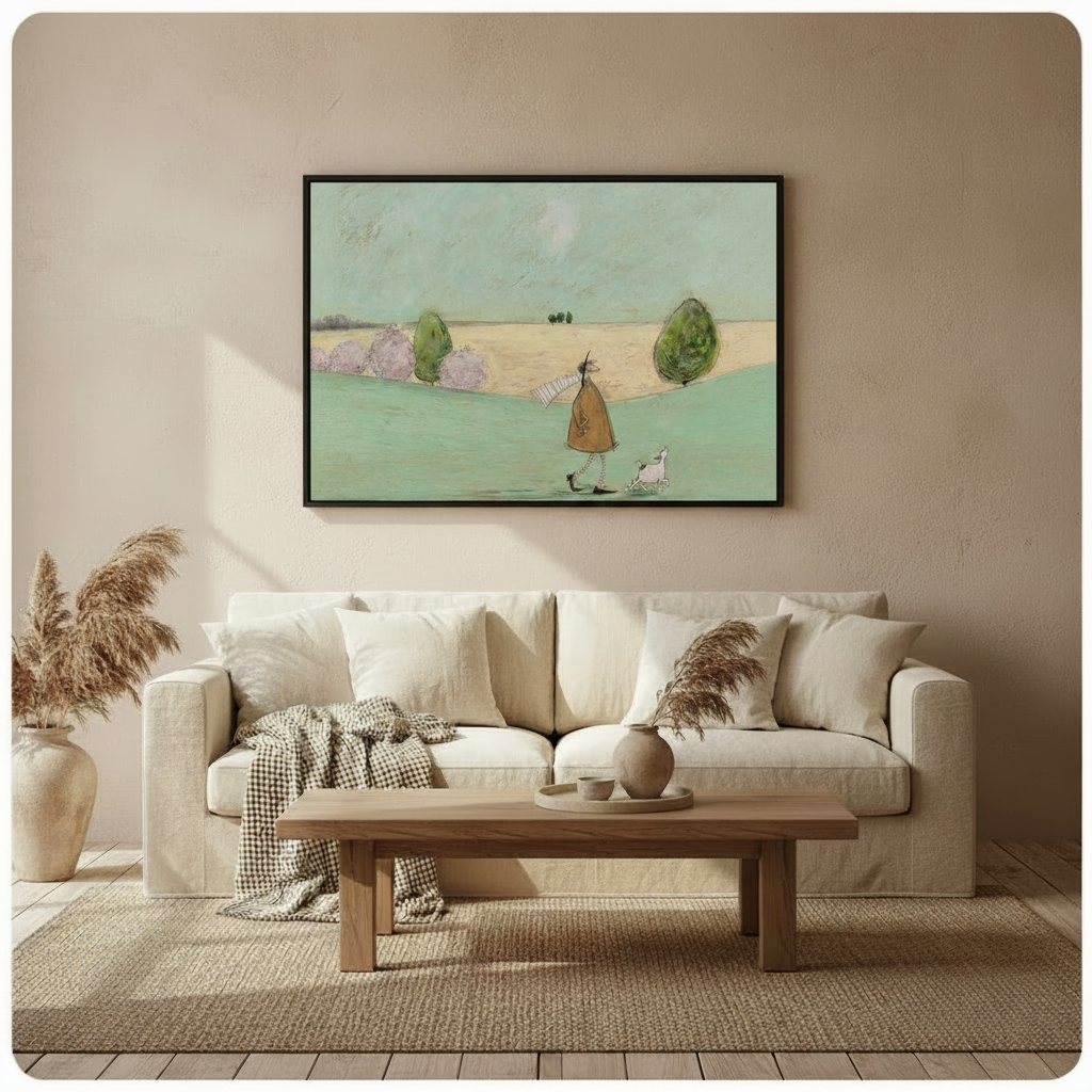 Whimsical Dog Walk Countryside Stroll Canvas Art