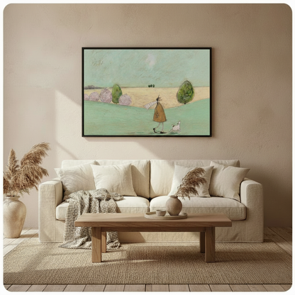 Whimsical Dog Walk Countryside Stroll Canvas Art