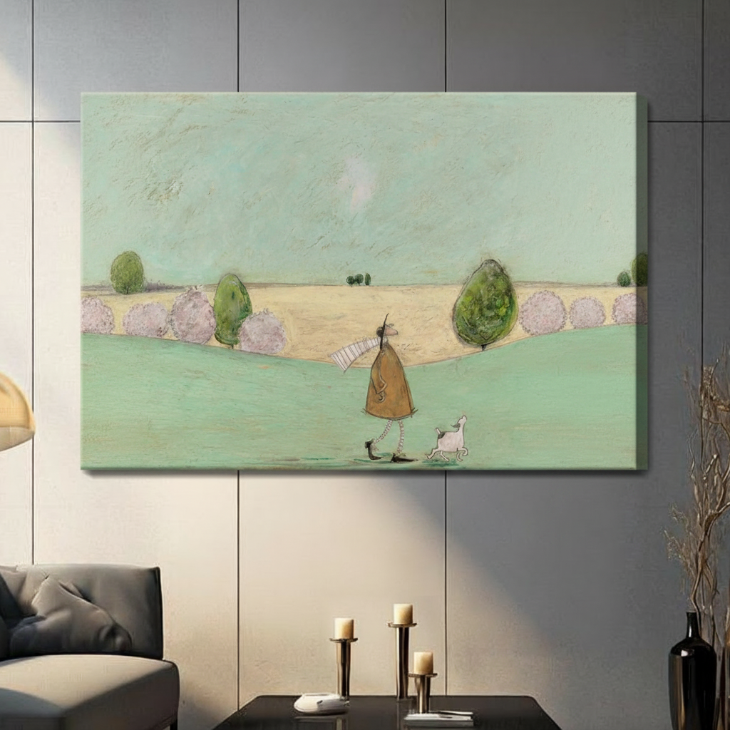 Whimsical Dog Walk Countryside Stroll Canvas Art
