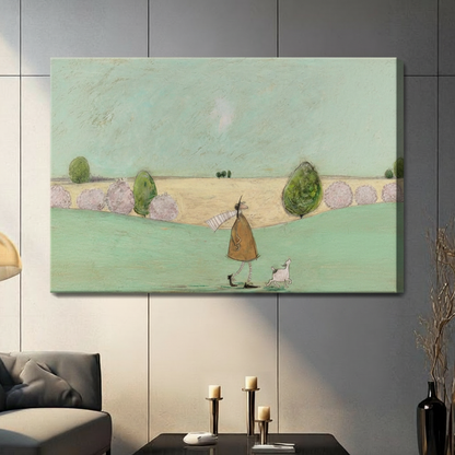 Whimsical Dog Walk Countryside Stroll Canvas Art