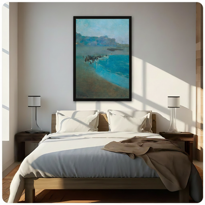 Impressionist Coastal Harbor Scene Framed Canvas Art 3075