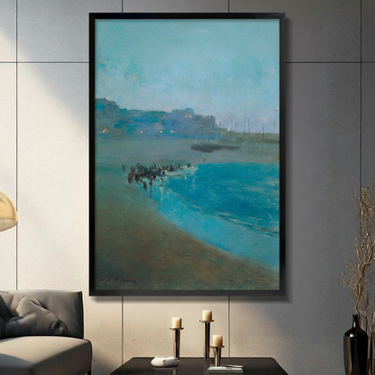 Impressionist Coastal Harbor Scene Framed Canvas Art 3075