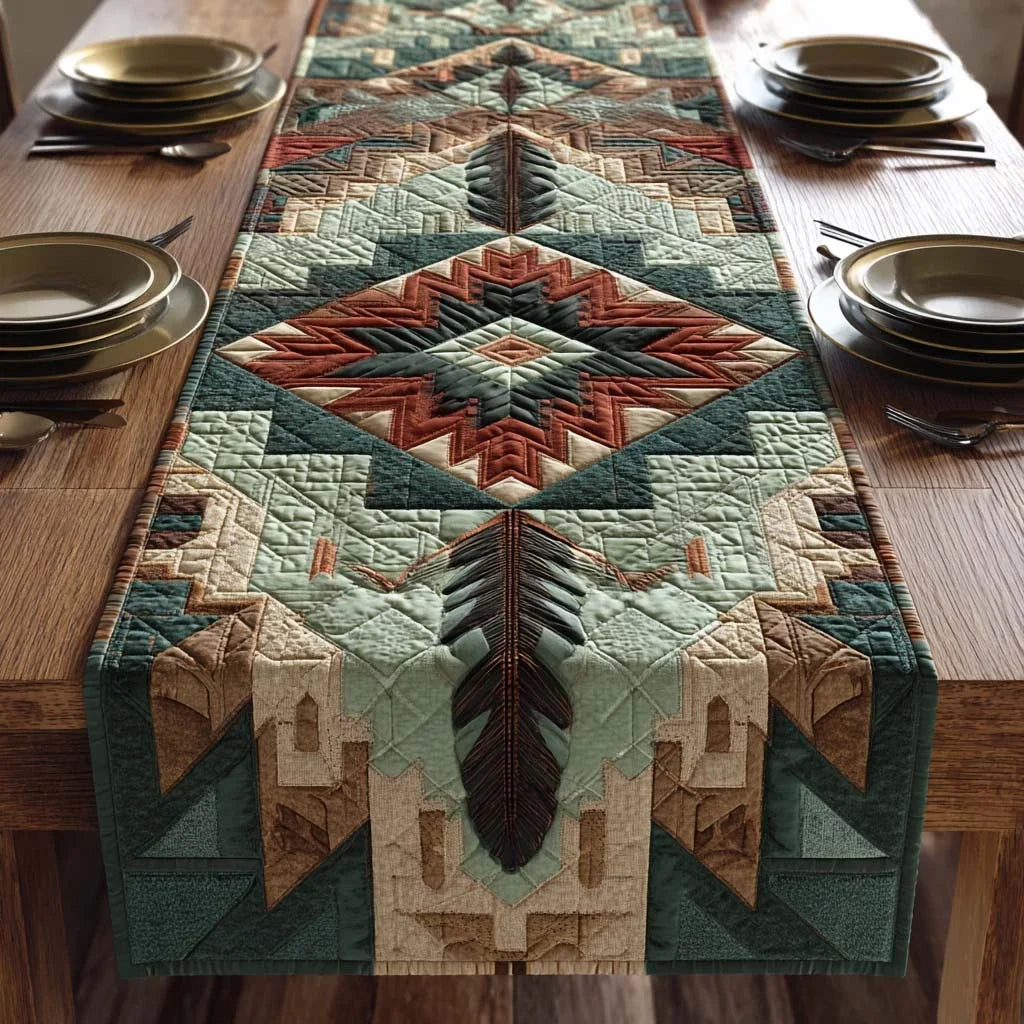 Teal Stone Arrowhead Quilted Table Runner