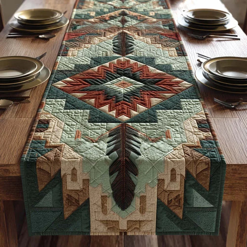 Teal Stone Arrowhead Quilted Table Runner