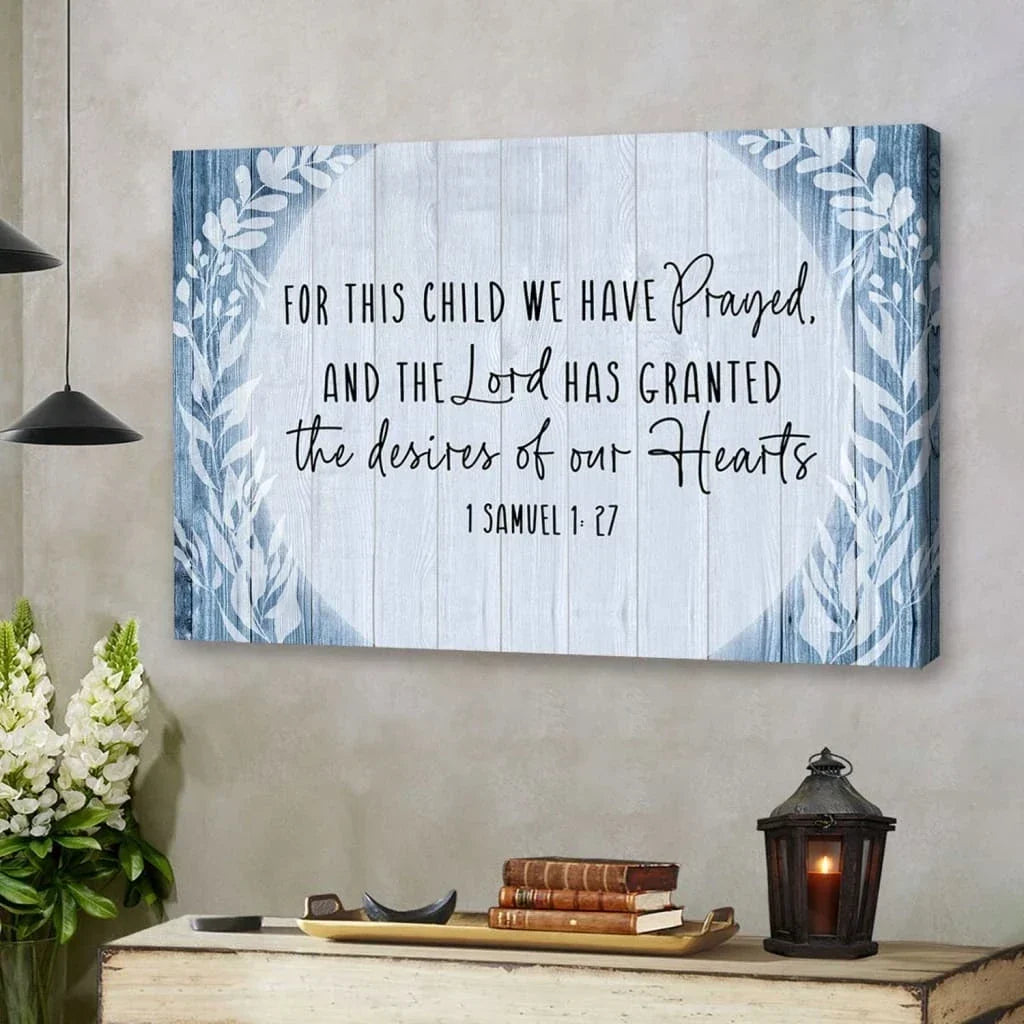 1 samuel 1 27 for this child we have prayed wall art canvas christian gifts for kids (Landscape) (view 5)